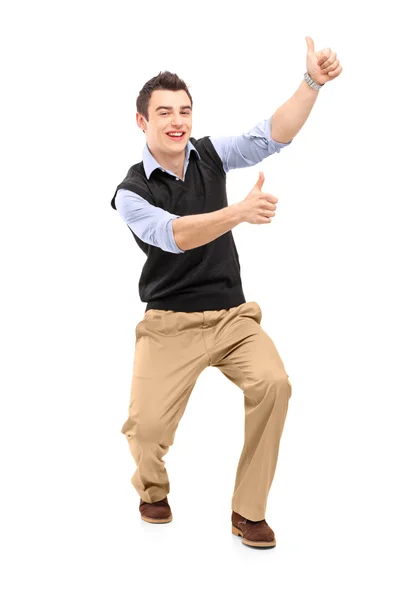 Homem alegre gesticulando felicidade — Fotografia de Stock