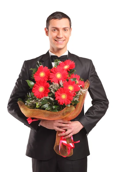 Male holding bouquet — Stock Photo, Image