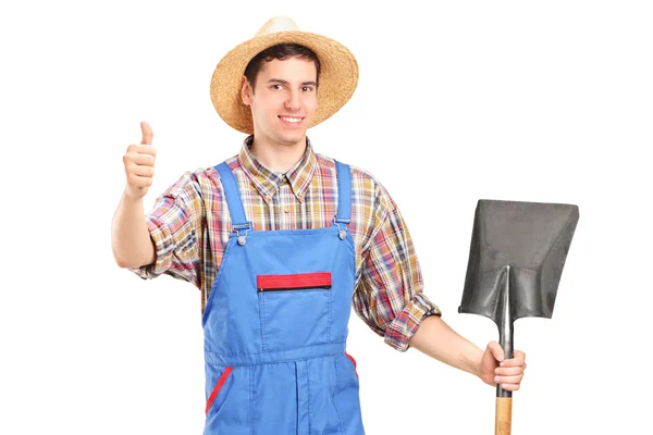 Trabajador agrícola dando pulgar hacia arriba — Foto de Stock