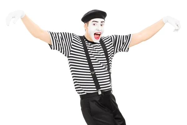 Gelukkig MIME-kunstenaar dansen — Stockfoto