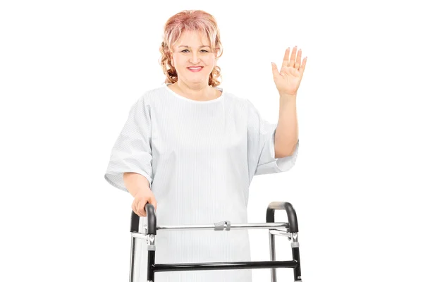 Female patient waving with hand — Stock Photo, Image