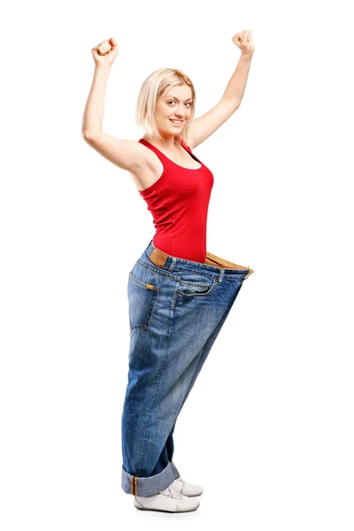 Счастливая похудение женщина — стоковое фото