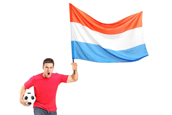 Fan holding ball and dutch flag — Stock Photo, Image