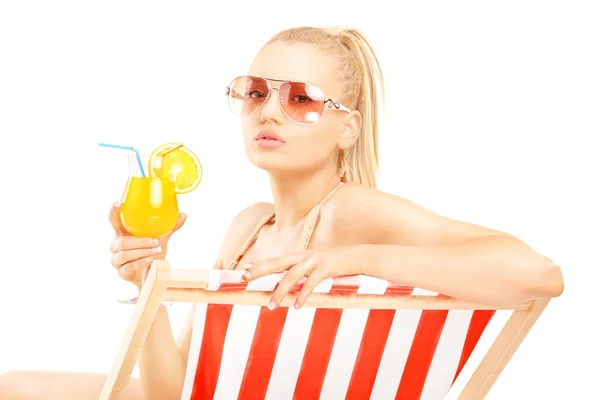 Blond female drinking cocktail — Stock Photo, Image