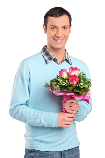 Mann mit Blumenstrauß — Stockfoto