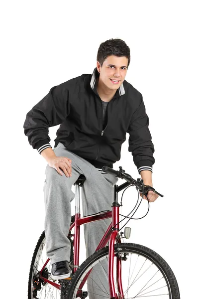 Junge posiert auf Fahrrad — Stockfoto