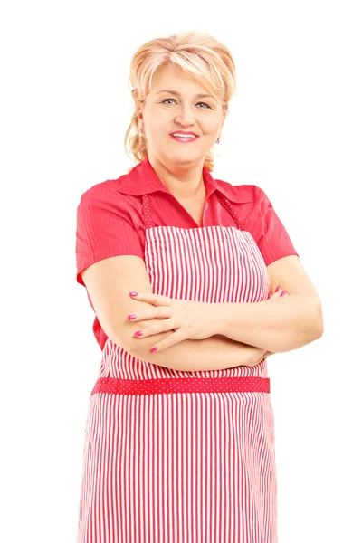 Mature female worker wearing apron — Stock Photo, Image