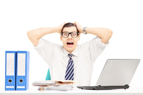 Desperate young businessman shouting — Stock Photo, Image