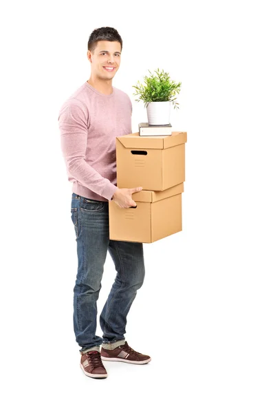 Uomo che trasporta scatole di rimozione — Foto Stock