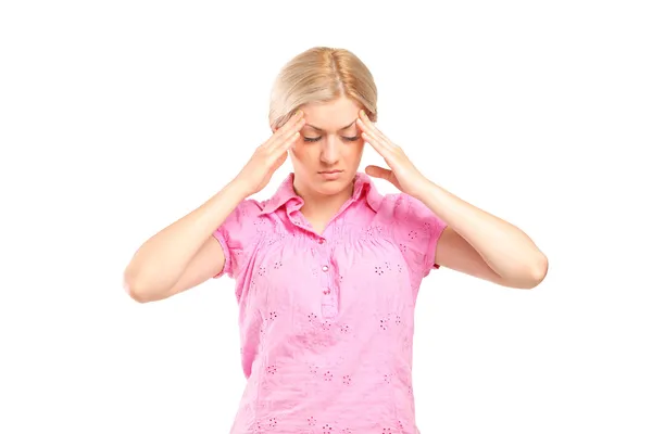 Mujer sosteniendo su cabeza con dolor —  Fotos de Stock