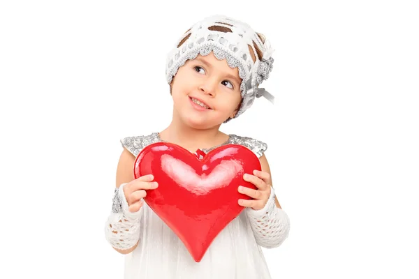 Girl holding red heart — Stock Photo, Image