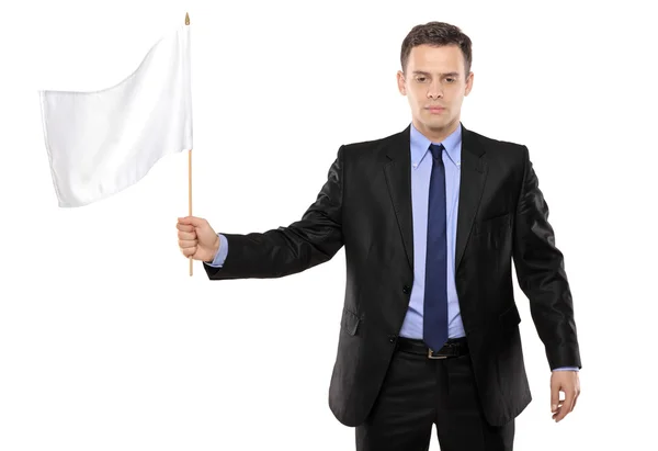 Trauriger Mann mit weißer Fahne — Stockfoto