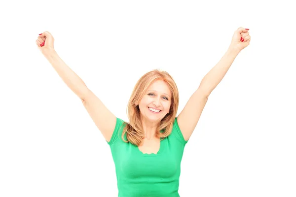 Mujer gestos de felicidad — Foto de Stock