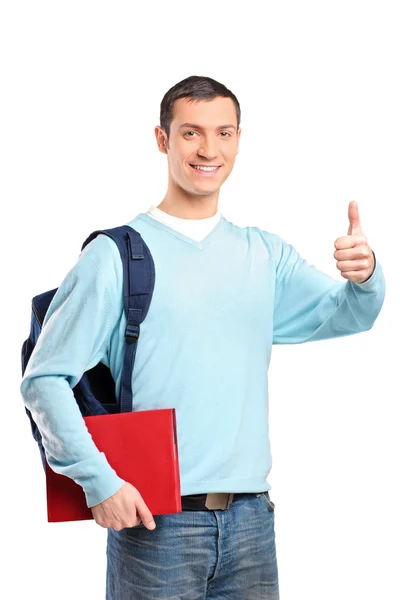 Estudante masculino dando polegar para cima — Fotografia de Stock