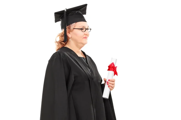 Female student holding diploma — Stock Photo, Image