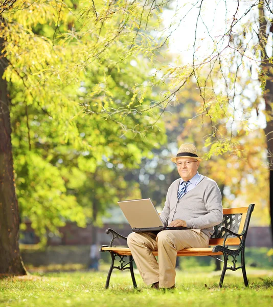 Signore anziano che lavora su laptop — Foto Stock