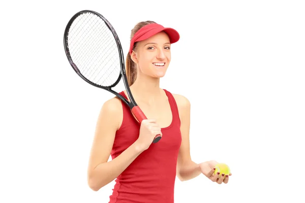 Jugadora de tenis sosteniendo raqueta — Foto de Stock