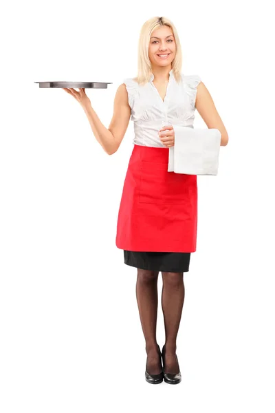 Vrouwelijke serveerster bedrijf lade — Stockfoto