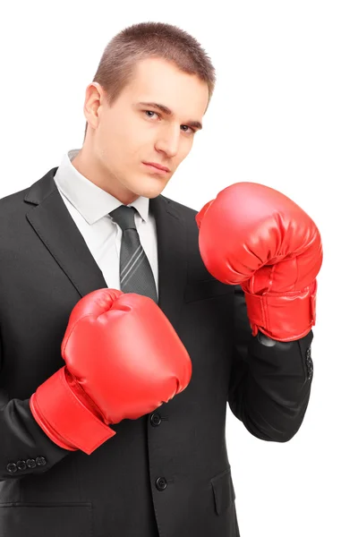 Hombre con guantes de boxeo rojos — Foto de Stock