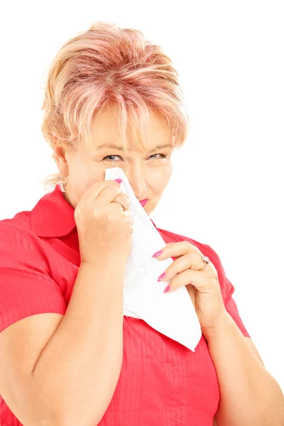 Mujer madura limpiando los ojos —  Fotos de Stock