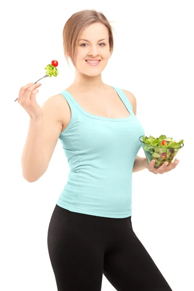 Female holding fresh salad — Stock Photo, Image