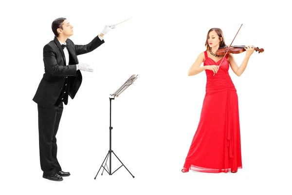 Orkest dirigent directin spelen viool — Stockfoto