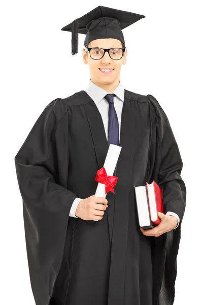 Estudiante en graduación con diploma — Foto de Stock