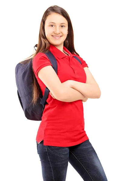 Estudante feminina com mochila — Fotografia de Stock