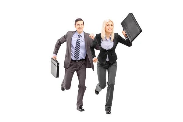 Businesspeople with briefcases running — Stock Photo, Image