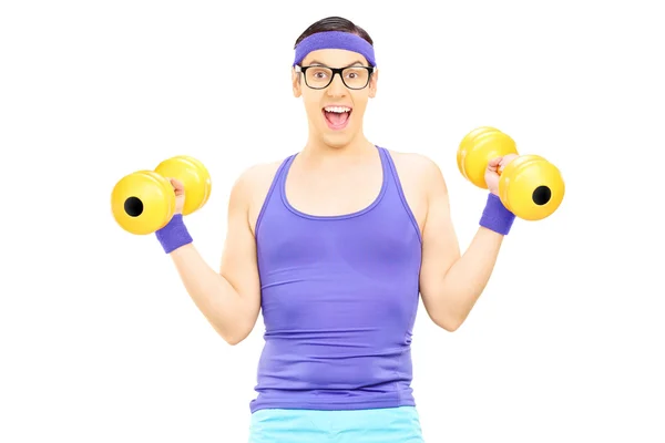 Guy exercising with dumbbells — Stock Photo, Image