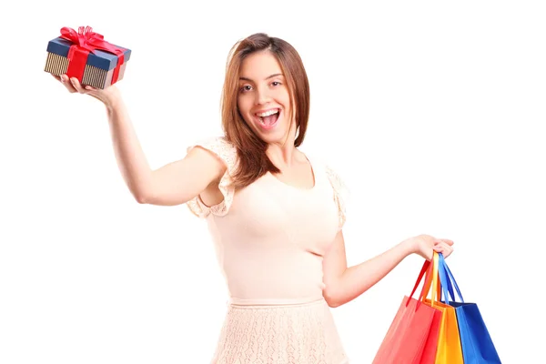 Mulher segurando sacos de compras — Fotografia de Stock