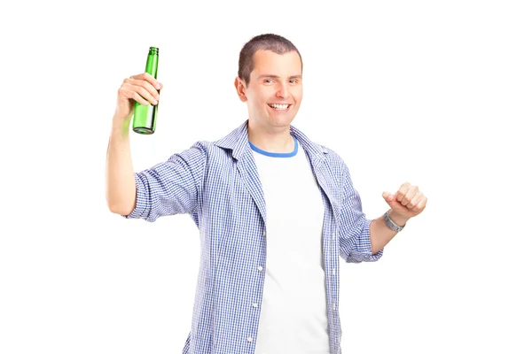 Guy holding beer bottle — Stock Photo, Image