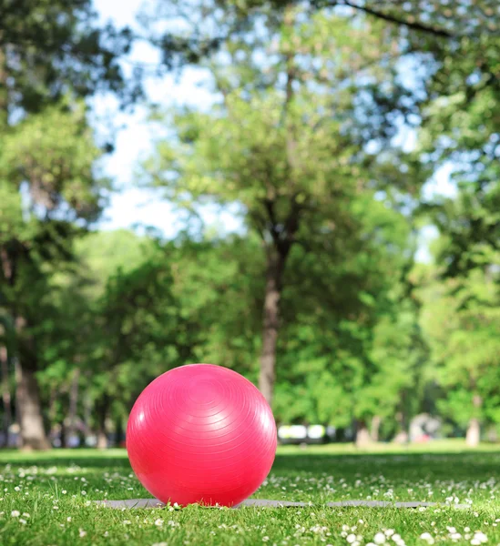 Röd övning boll i parken — Stockfoto