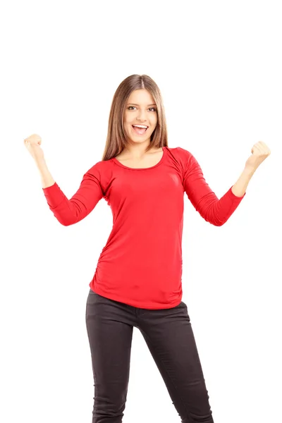 Young woman gesturing happiness — Stock Photo, Image