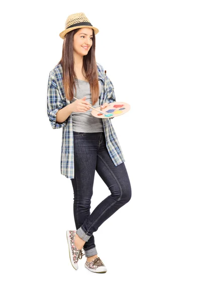 Female artist holding a color pallet — Stock Photo, Image