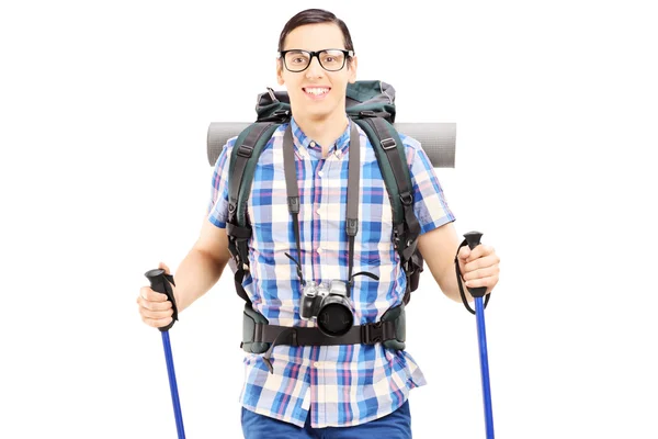Smiling hiker with backpack — Stock Photo, Image