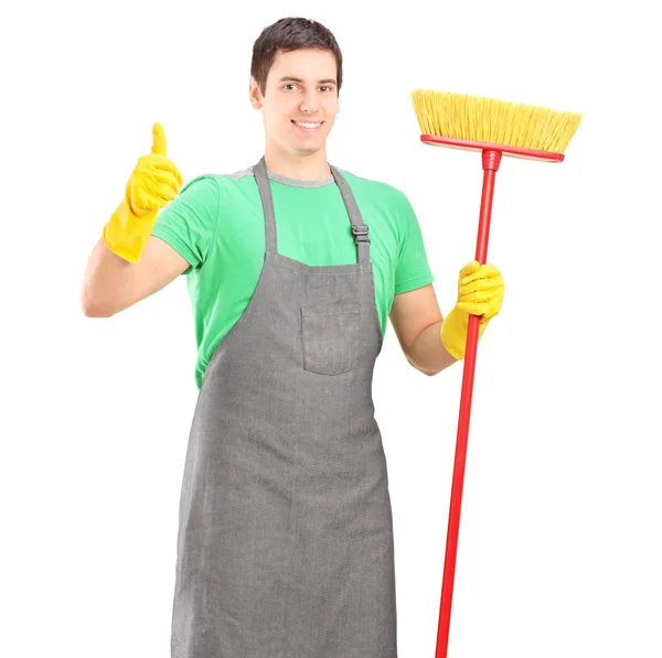Cleaner giving thumb up — Stock Photo, Image