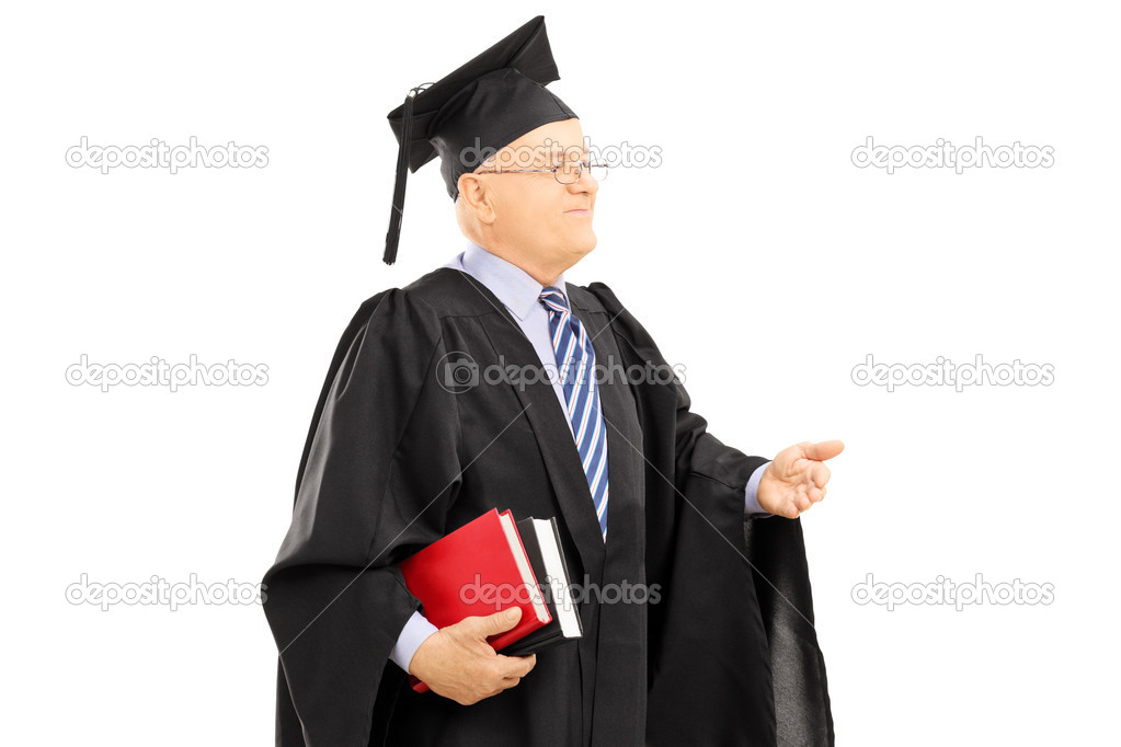 College professor holding book