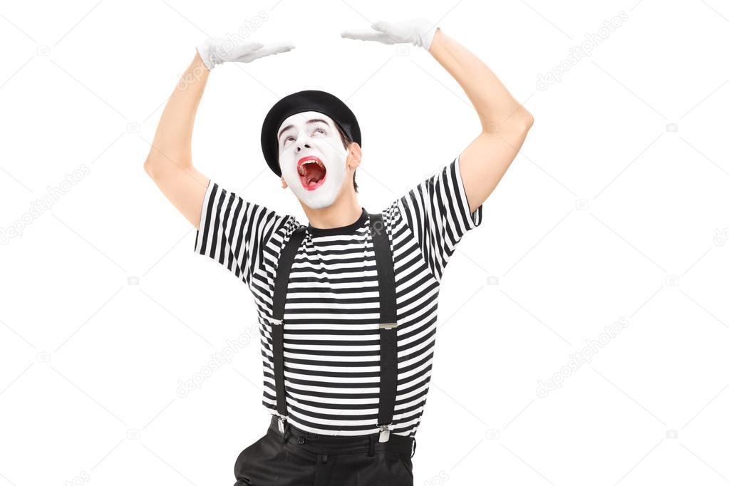 Mime artist simulate carrying something