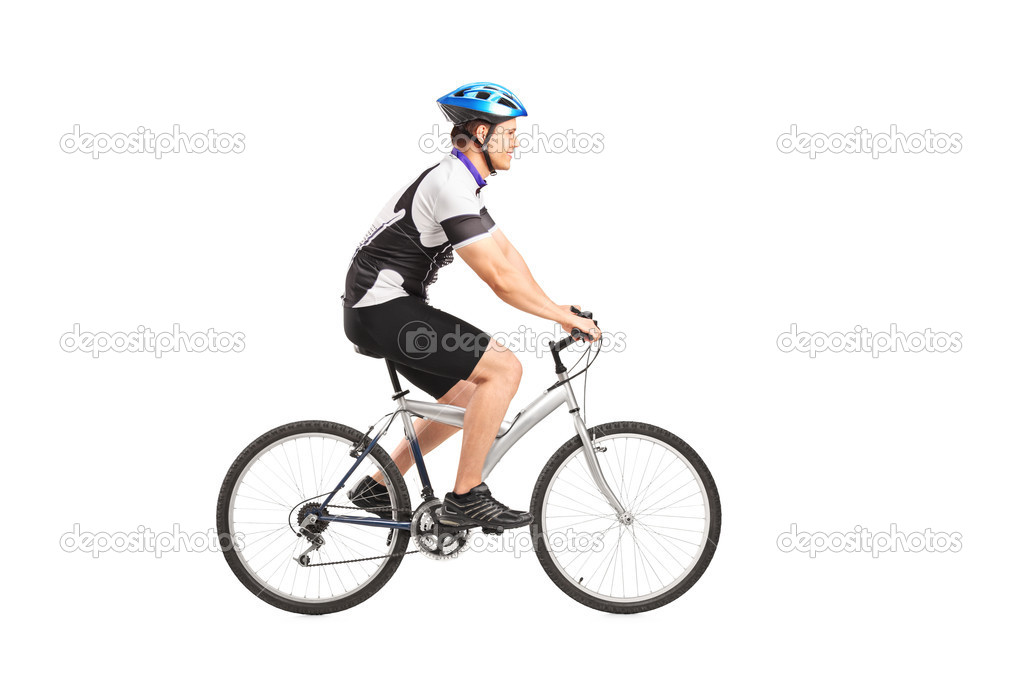 Male bicyclist riding bicycle
