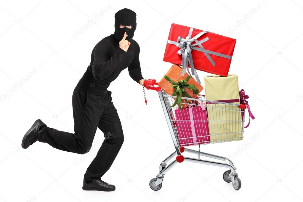 Robber pushing cart