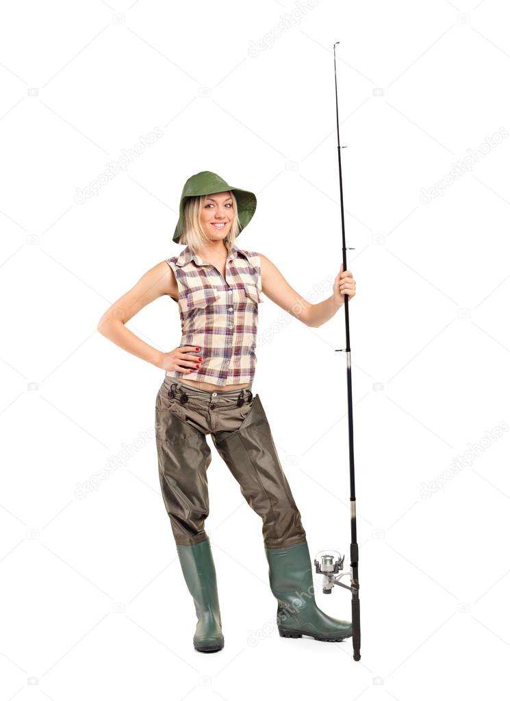 Blond fisherwoman posing