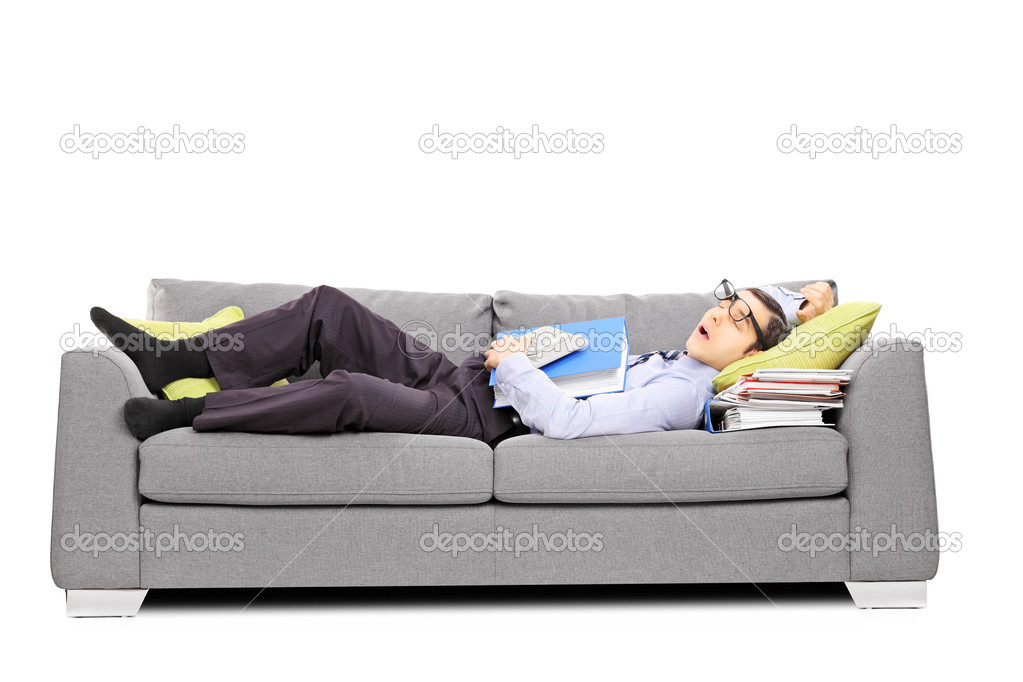 Accountant sleeping on couch