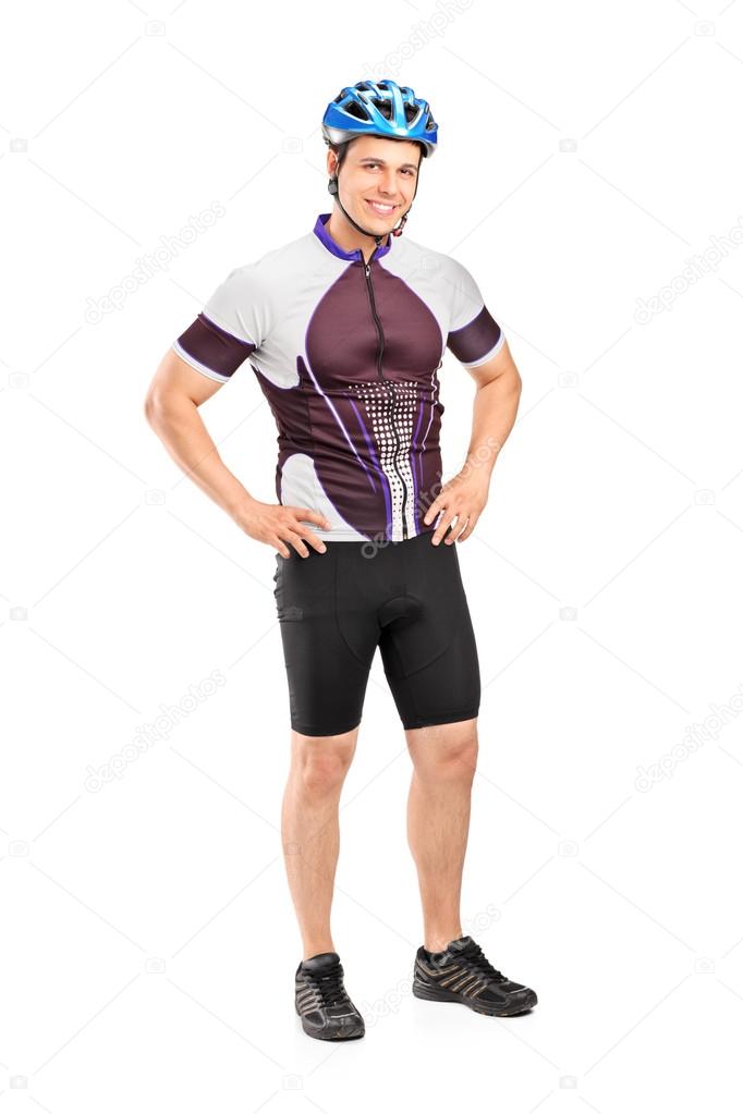 Male biker posing