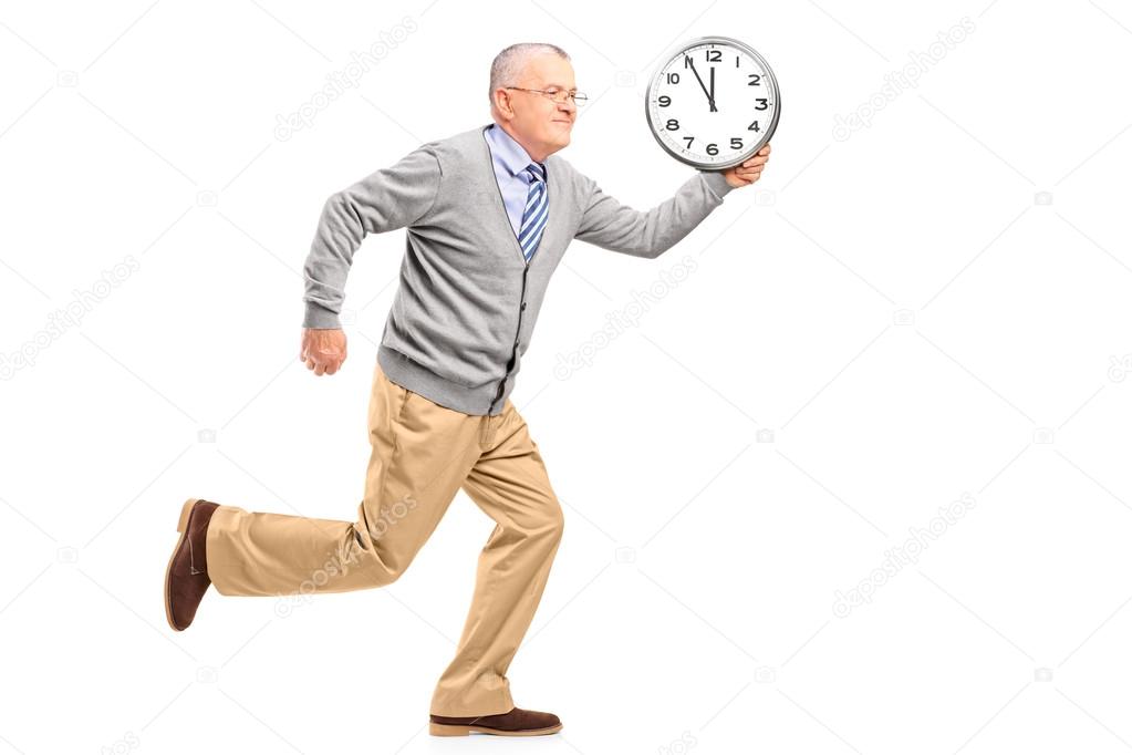 Gentleman running and holding clock