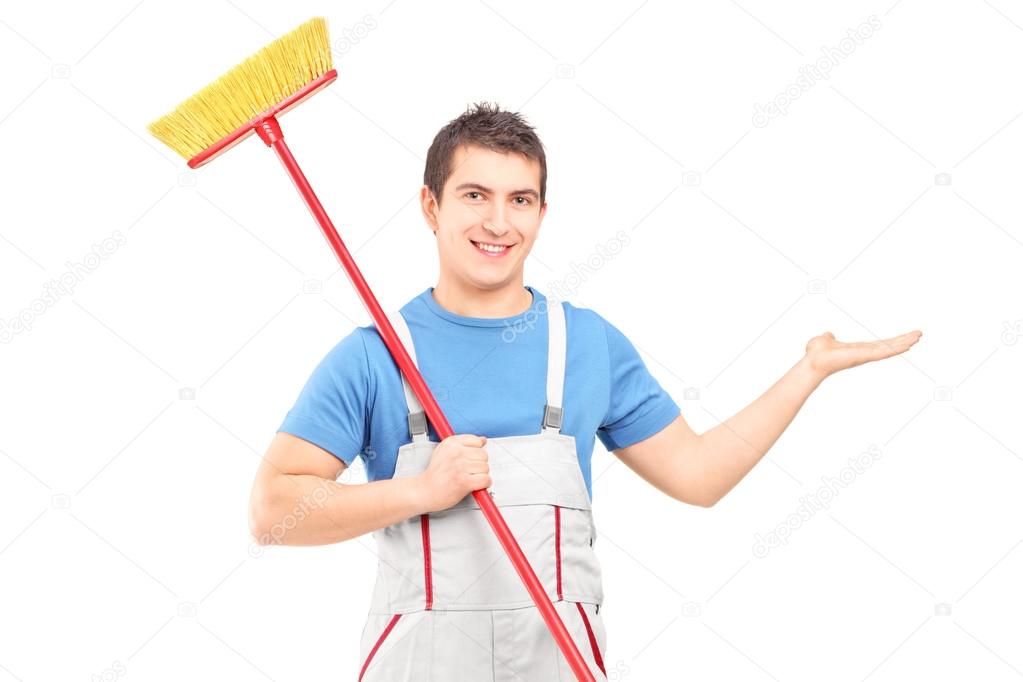 Cleaner with broom pointing