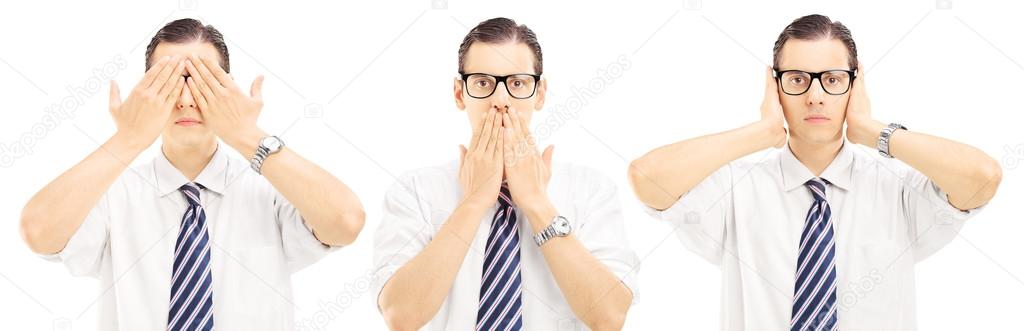 Three people gesticulation with hands