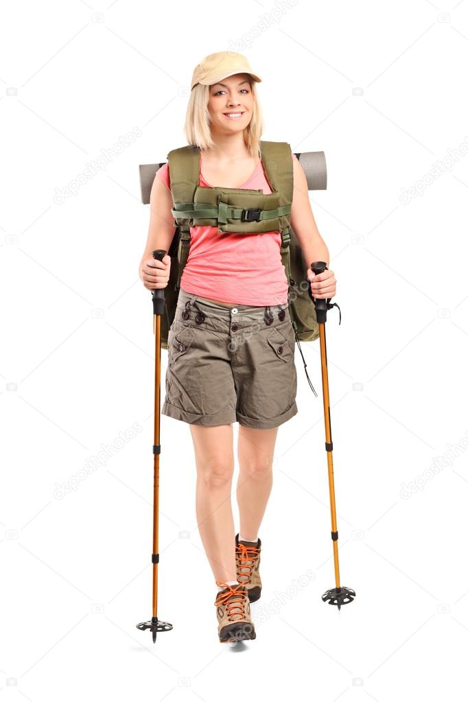 Woman with hiking poles