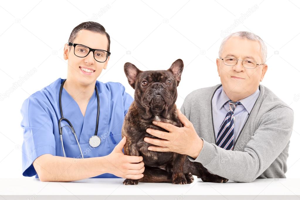 Male veterinarian, dog and gentleman