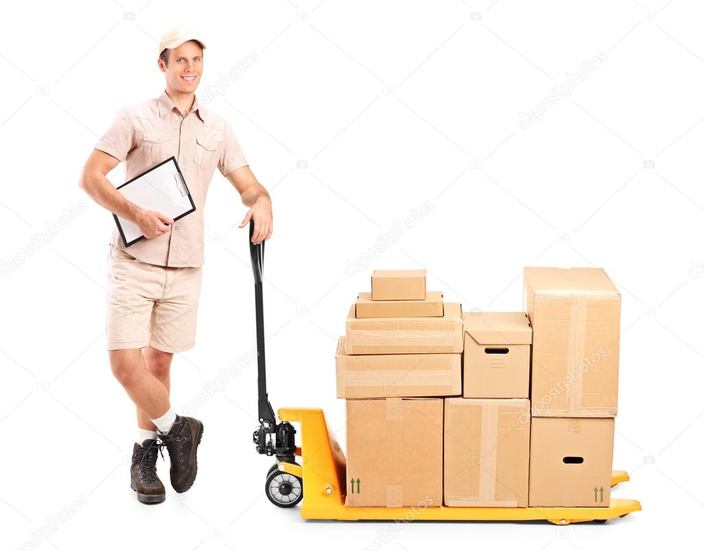 Delivery person holding clipboard